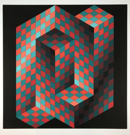 Litografia Vasarely - Izzo-Rouge-Vert