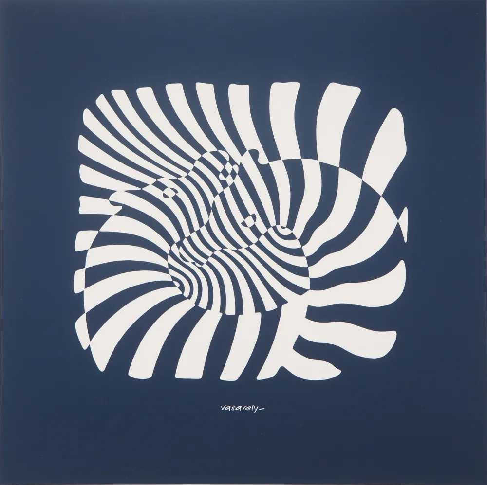 Serigrafia Vasarely - Zèbres sur fond bleu