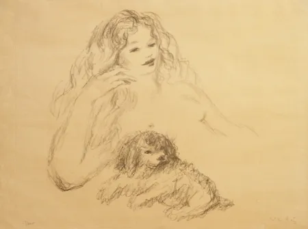 Litografia Vertes - GIRL WITH DOG