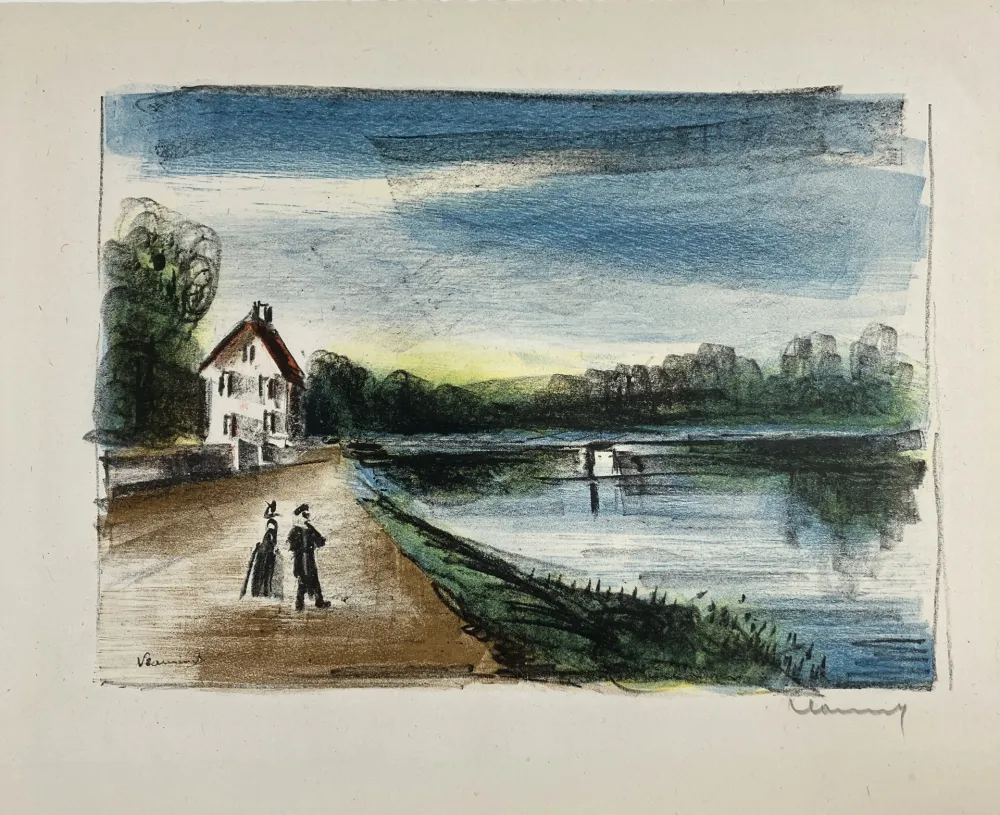 Litografia Vlaminck - Le Pont De L'oise à Mery, 1926