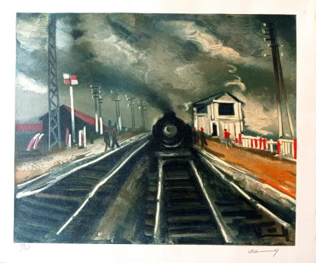 Sem Técnica Vlaminck - Maurice de VLAMINCK - LA GARE, 1955 Lithographie en couleurs, exécutée par Mourlot pour SNCF, épreuve  signée a la main par artiste,
