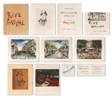 Livro Ilustrado Vlaminck - RIVE GAUCHE. Quartier latin - Plaisance - Montparnasse - Les Quais - Saint-Germain-des-Prés. Exemplaire sur Japon nacré avec suites, le cuivre du portrait et une aquarelle originale.