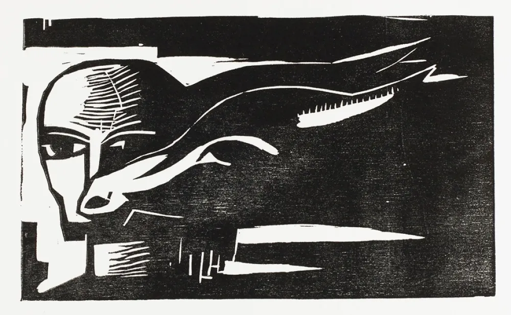 Xilogravura Völker - Frau mit Ziege (Woman with Goat)