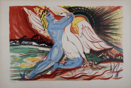 Litografia Waroquier - Léda et le Cygne, circa 1950