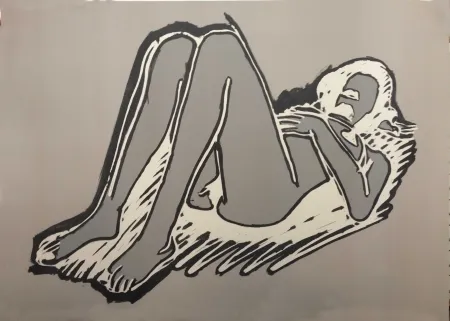 Linogravura Wesselmann - MONICA RECLINING ON BACK, KNEES UP