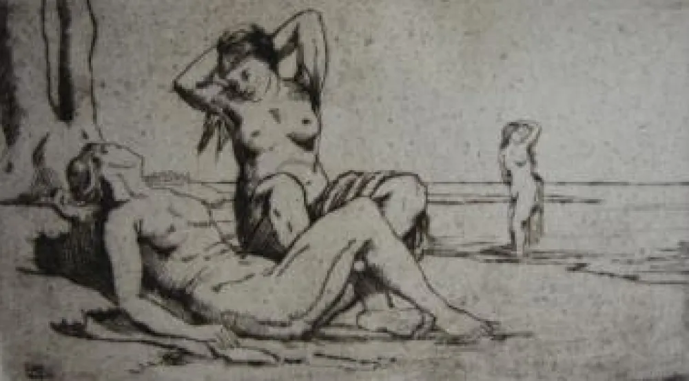 Gravura Wilm - Badende Frauen / Bathing Women