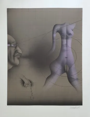 Litografia Wunderlich - Selbst in Betrachtung eines Torso