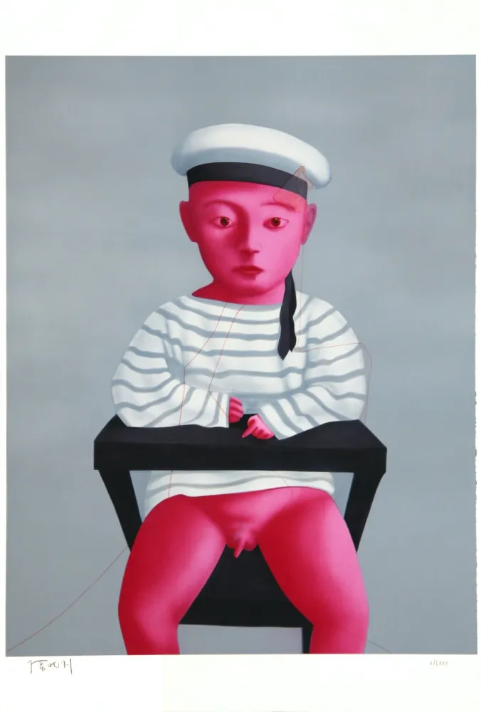 Linogravura Xiaogang - Baby in a Sailor Suit - Planche No. 18