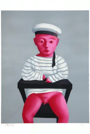 Linogravura Xiaogang - Baby in a Sailor Suit - Planche No. 18